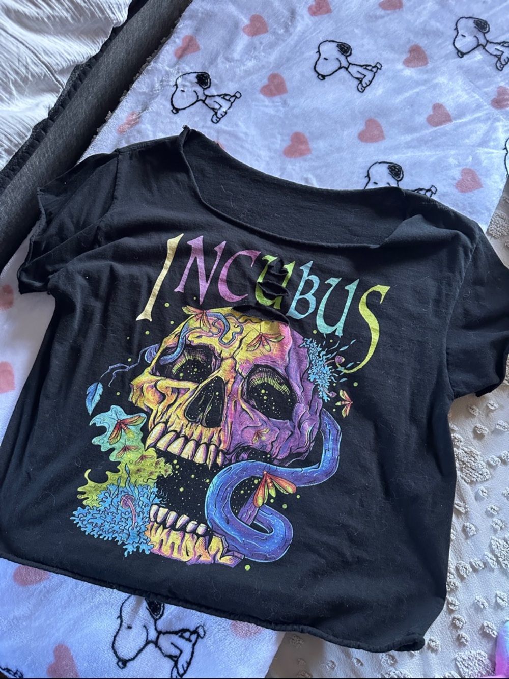 Incubus Black distressed Graphic Tee with Colorful Skull Print
